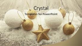  Presentation with gold star - Slide set enhanced with glittering gold christmas balls snowballs winter snow and star on wooden background background and a soft green colored foreground