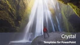 Presentation with waterfall - PPT theme featuring gljufrabui waterfall inside a cave background and a gray colored foreground