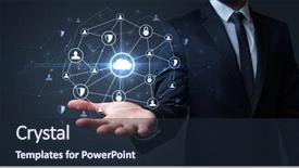  Presentation with networking - PPT theme enhanced with common cofre - businessman holding networking connection concept background and a  colored foreground