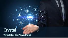  Presentation with networking - Cool new slide set with common cofre - businessman holding networking connection concept backdrop and a wine colored foreground