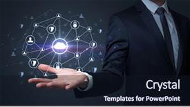  Presentation with networking - Slide deck having common cofre - businessman holding networking connection concept background and a wine colored foreground