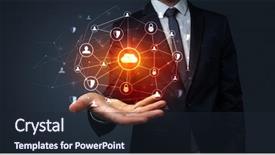  Presentation with networking - Presentation theme with common cofre - businessman holding networking connection concept background and a wine colored foreground