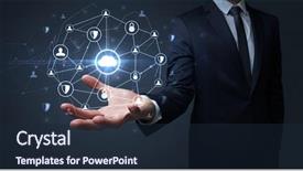  Presentation with networking - Slide deck featuring common cofre - businessman holding networking connection concept background and a wine colored foreground