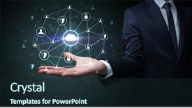  Presentation with networking - Audience pleasing presentation theme consisting of common cofre - businessman holding networking connection concept backdrop and a  colored foreground