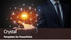  Presentation with networking - Cool new presentation design with common cofre - businessman holding networking connection concept backdrop and a  colored foreground