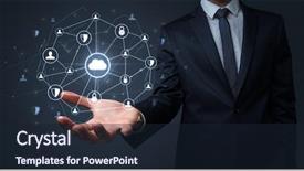  Presentation with networking - Slide deck with common cofre - businessman holding networking connection concept background and a  colored foreground