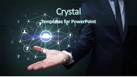  Presentation with networking - Audience pleasing PPT theme consisting of common cofre - businessman holding networking connection concept backdrop and a  colored foreground