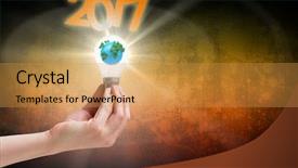  Presentation with light bulb - Slide deck enhanced with global 2017 - hand holding environmental light bulb background and a  colored foreground