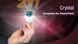  Presentation with light bulb - Beautiful presentation theme featuring global 2017 - hand holding environmental light bulb backdrop and a wine colored foreground