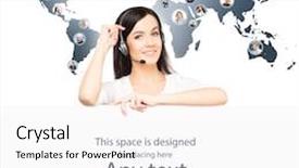  Presentation with call center - Slide deck featuring global business concept world map background and a  colored foreground