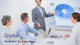  Presentation with business laptops globe - Amazing PPT theme having global business interface against businessman backdrop and a lemonade colored foreground