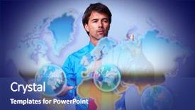  Presentation with holographic - Slides with global business services - businessman touching a holographic screen background and a ocean colored foreground