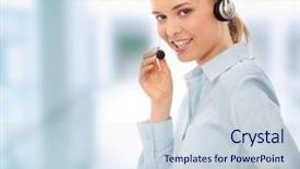  Presentation with call center management - Slide deck enhanced with global business services - call center woman with headset background and a  colored foreground