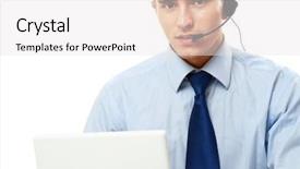  Presentation with customer service and professionalism - Colorful PPT layouts enhanced with global business services - male customer service consultant working backdrop and a  colored foreground