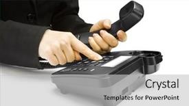  Presentation with human services - Cool new slide set with global business services - one human hand pressing key backdrop and a light gray colored foreground