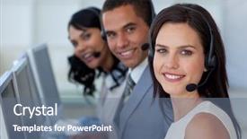  Presentation with working - Slide deck with global business services - smiling beautiful businesswoman working background and a ocean colored foreground