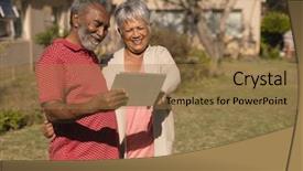  Presentation with senior citizen - Cool new PPT theme with global citizen - front view of active senior backdrop and a coral colored foreground