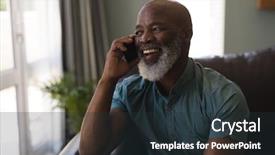  Presentation with senior living - Audience pleasing slide set consisting of global citizen - front view of happy senior backdrop and a tawny brown colored foreground