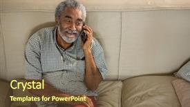  Presentation with senior living - Beautiful PPT theme featuring global citizen - senior man talking mobile phone backdrop and a  colored foreground