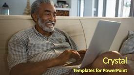  Presentation with senior living - Theme consisting of global citizen - senior man using laptop background and a tawny brown colored foreground