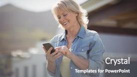  Presentation with nurse and mobile phone - Beautiful PPT theme featuring global citizen - senior woman using her mobile backdrop and a gray colored foreground