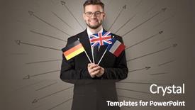  Presentation with gold man smile - Amazing presentation design having global citizen - smiling young man standing backdrop and a dark gray colored foreground