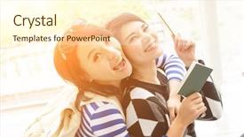  Presentation with asian - Colorful slides enhanced with global citizenship - asian woman with her friend backdrop and a cream colored foreground