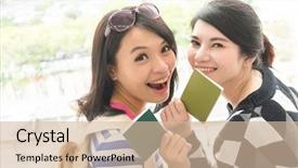  Presentation with asian - Beautiful PPT theme featuring global citizenship - asian woman with her friend backdrop and a soft green colored foreground