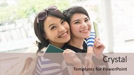  Presentation with global - PPT theme having global citizenship - asian woman with her friend background and a coral colored foreground