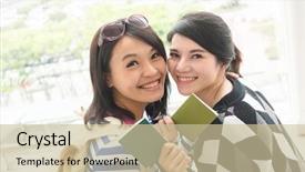  Presentation with asian - Theme having global citizenship - asian woman with her friend background and a soft green colored foreground