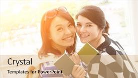  Presentation with asian - Amazing presentation design having global citizenship - asian woman with her friend backdrop and a coral colored foreground