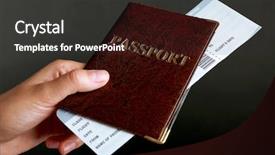  Presentation with ticket - Amazing PPT layouts having global citizenship - female hand holding passport backdrop and a dark gray colored foreground