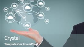  Presentation with business laptops globe - Presentation theme having global communication - business man holding a globe background and a gray colored foreground