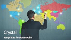  Presentation with social - Slide deck featuring global communication - young businessman drawing map background and a ocean colored foreground