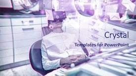  Presentation with virtual reality - Presentation design enhanced with global communication background against female background and a sky blue colored foreground