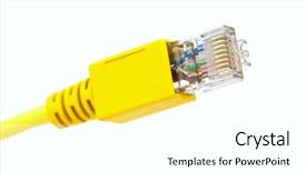  Presentation with connector - PPT theme enhanced with global computer network - rj45 connector isolated on white background and a white colored foreground