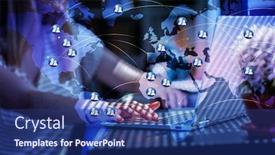  Presentation with connection - Theme consisting of global-connection-lines-and-hand background and a navy blue colored foreground