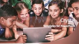  Presentation with tablet - PPT theme enhanced with global connections kids - front view of pupils using background and a tawny brown colored foreground