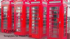  Presentation with red telephone - Slide set having global crown - famous red telephone booth background and a red colored foreground