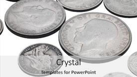  Presentation with british - Colorful slide set enhanced with global crown - old british coins backdrop and a  colored foreground