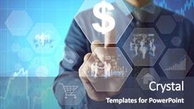  Presentation with fintech financial algo - Presentation theme featuring global currency - businessman with financial symbols coming background and a ocean colored foreground