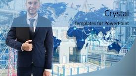  Presentation with wholesale - Theme featuring global distribution - manager with clipboard and factory background and a light blue colored foreground