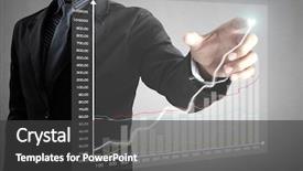  Presentation with global economy - Slide deck with global economy - businessman with financial symbols coming background and a dark gray colored foreground