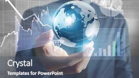  Presentation with economy - Amazing PPT theme having global economy - businessman with financial symbols coming backdrop and a ocean colored foreground