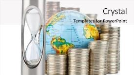  Presentation with time money - Cool new presentation theme with global economy - diagram of growth from coins backdrop and a white colored foreground