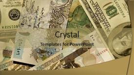  Presentation with world english arabic different languages - Audience pleasing theme consisting of global economy - different world paper money backdrop and a  colored foreground