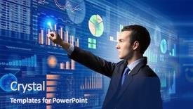  Presentation with economy marketing - PPT theme consisting of global economy - image of businessman pushing icon background and a ocean colored foreground