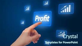  Presentation with global economy - Slide deck featuring global economy - woman hand pressing profit button background and a navy blue colored foreground