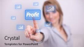  Presentation with global economy - Presentation with global economy - woman pressing profit button background and a light gray colored foreground