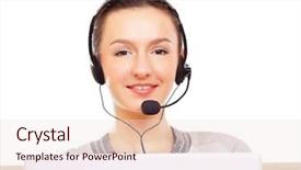  Presentation with customer service excellence - PPT theme enhanced with global education free laptop - female customer service consultant working background and a lemonade colored foreground